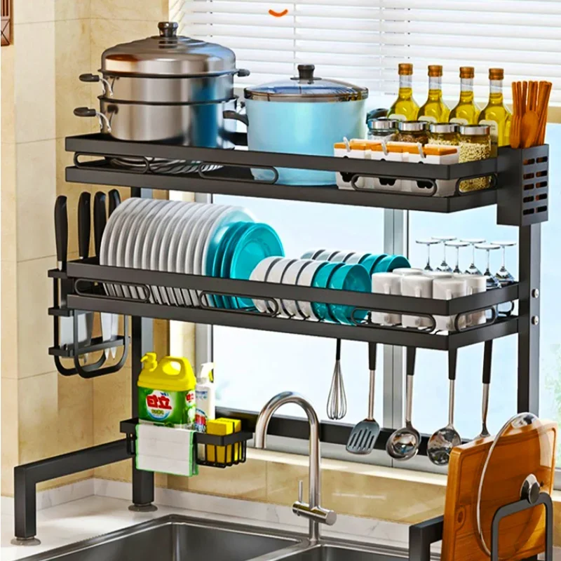 

Adjustable Double-Layer Sink Rack: Non-Perforated, High Bearing Capacity, Space-Saving Kitchen Storage Solution, Efficient Use