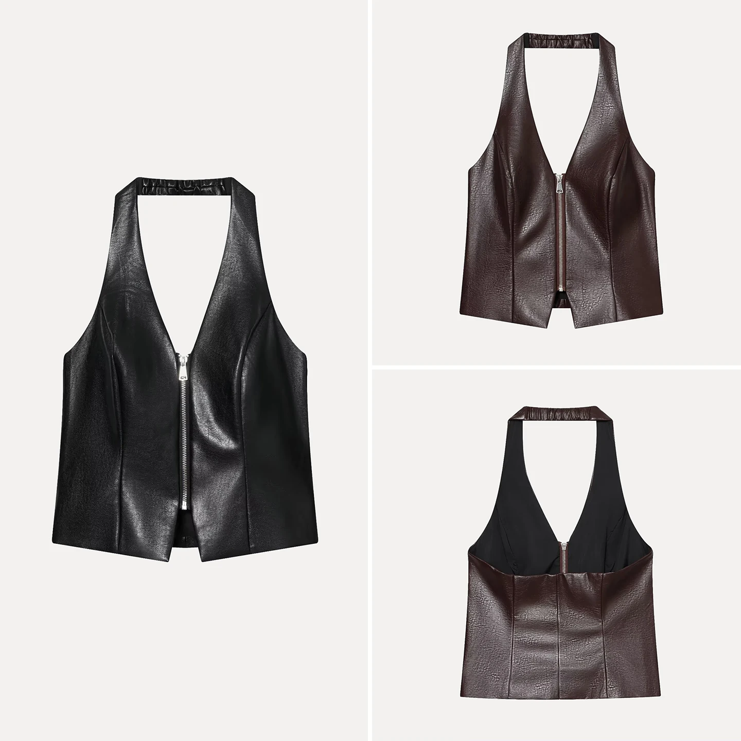 

2025 Winter New Women's Faion mat Personali Aosphere Matching Zipper Ne Hanging Leather Top Ladies Vest