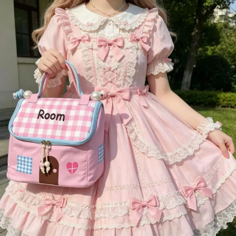 Große Kapazität, wasserdicht, Dopamin, niedliche kleine Kosmetiktasche in Hausform, tragbare Aufbewahrungstasche, Bento-Lunchbox-Tasche, Kulturbeutel – Detail 3