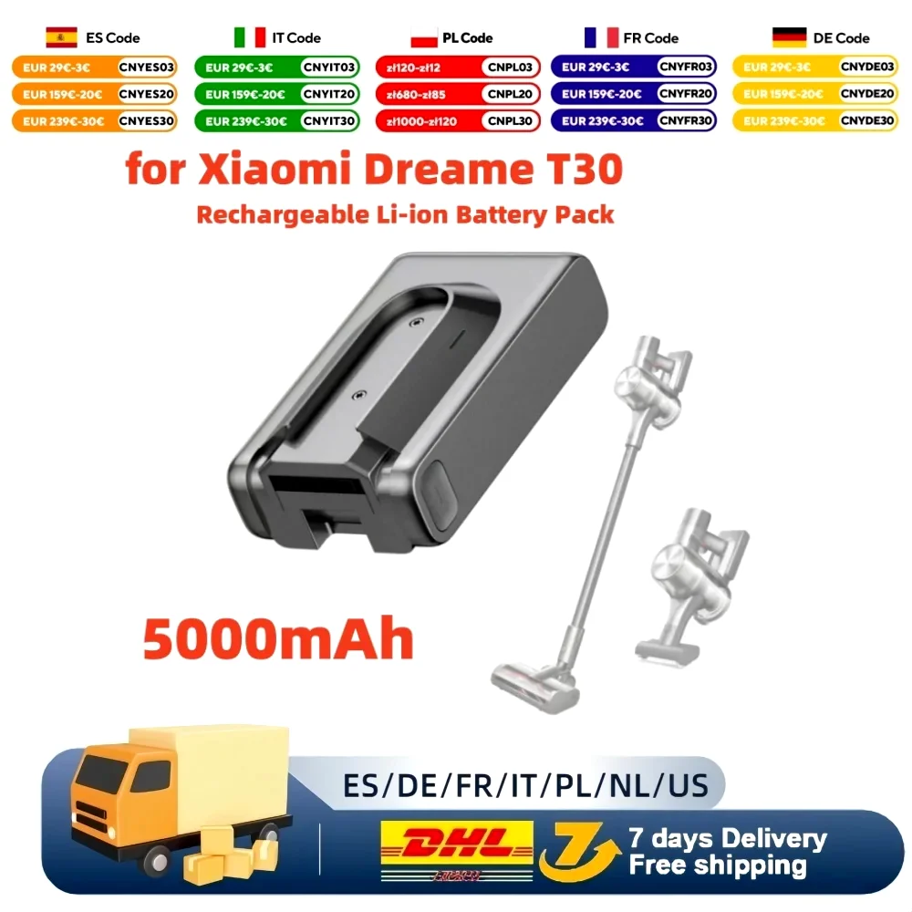 Original 2900mAh Replacement Battery for Dreame T30 R20 Cordless Vacuum Cleaner Rechargeable Removable Cordless Extra Battery