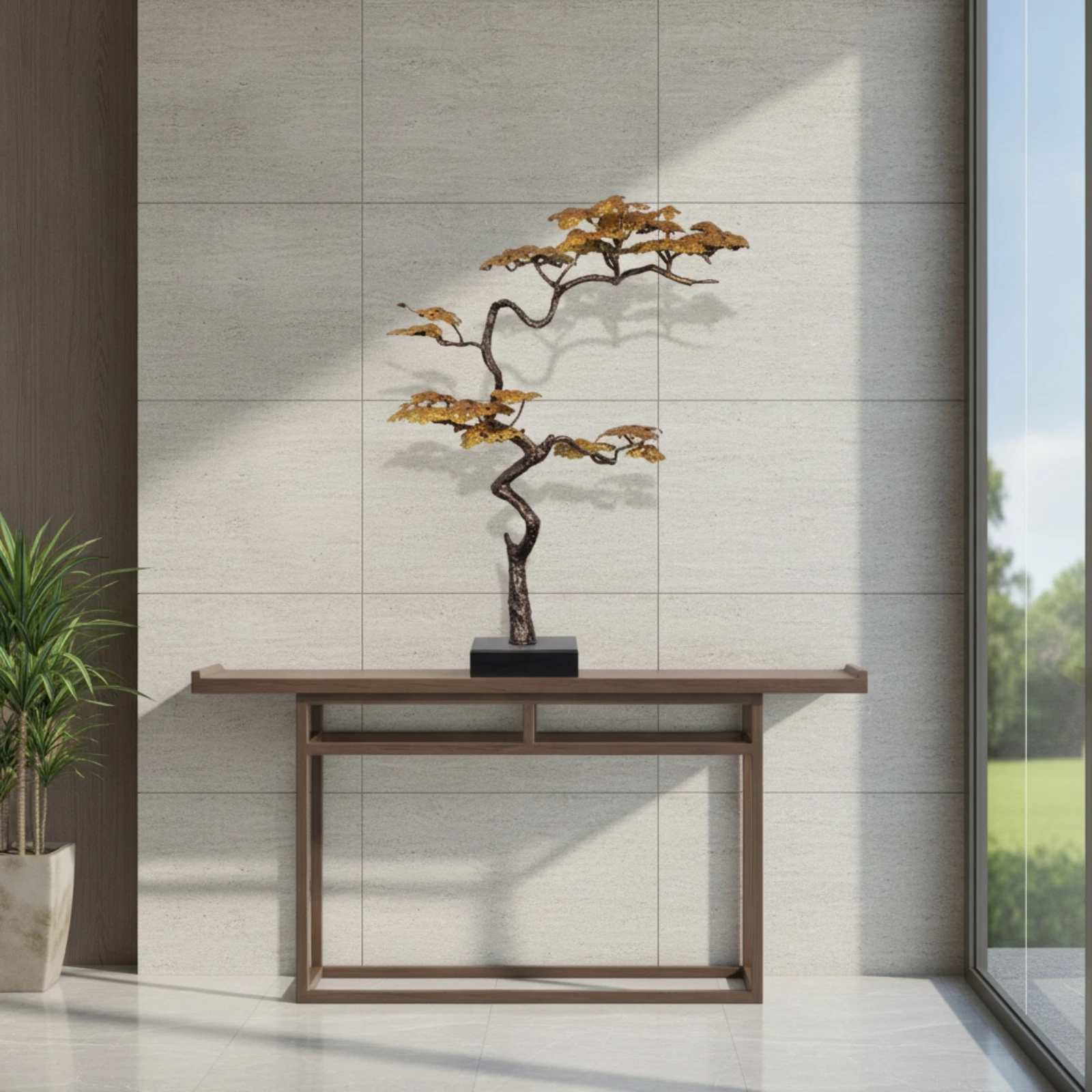 Conifer Tree Sculpture Forged Metal Tree Sculpture Statue Artistic Decor Elegant for Interior Designers, Hotel Lobby