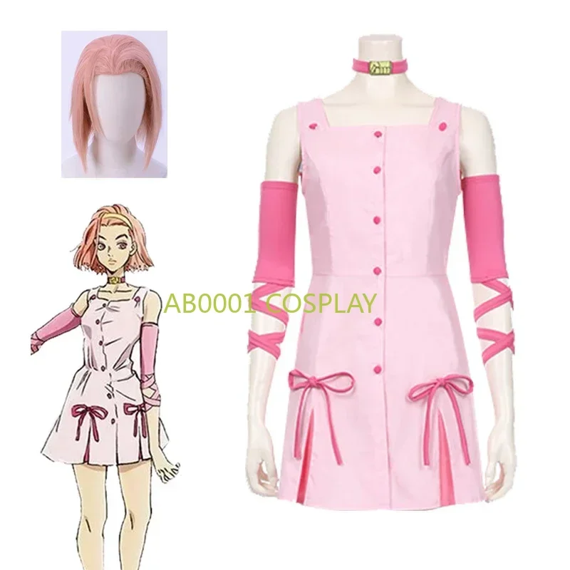 Sugimoto Reimi Cosplay Costume Wig Dress Pink Anime JoJo's Bizarre Adventure Uniform Halloween Christmas Carnival Full Set