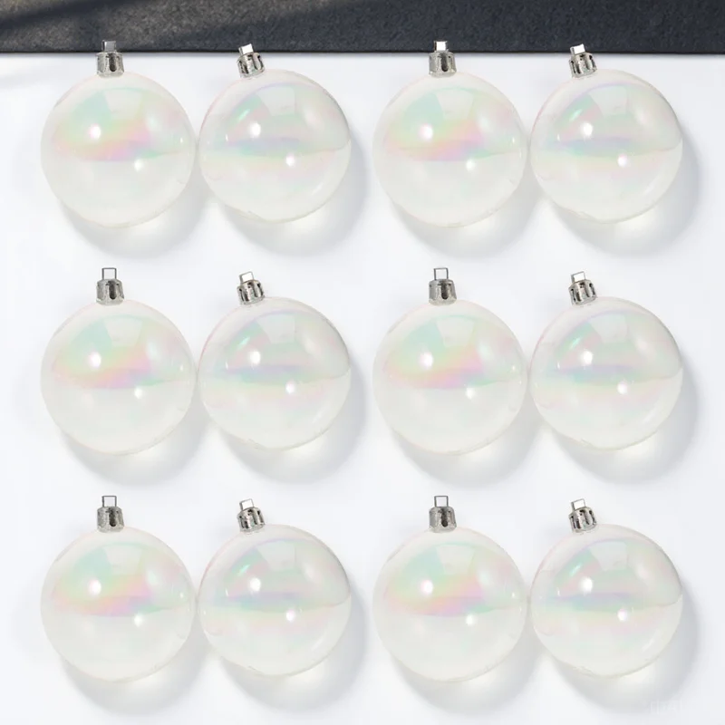 

12pcs 8 6 4cm Pearly Bubble Christmas Ball Decoration Transparent Xmas Tree Ornament Colorful Plastic Hanging Party Pendant