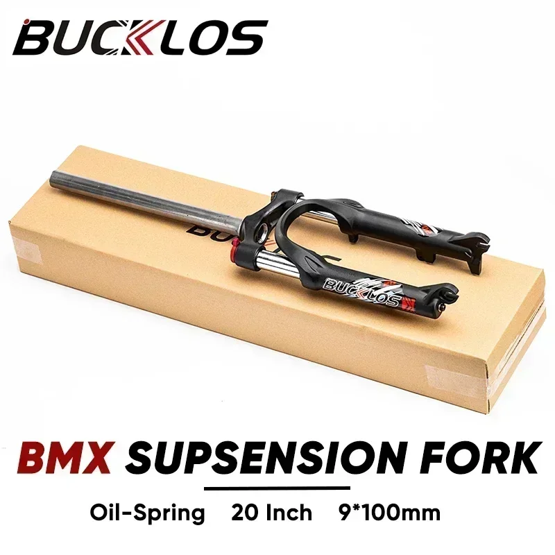 

BUCKLOS 20inch Oil Spring Suspension Fork 50mm Travel Folding Bike Front Fork 9*100mm Quick Release BMX Fork Bicycle Parts