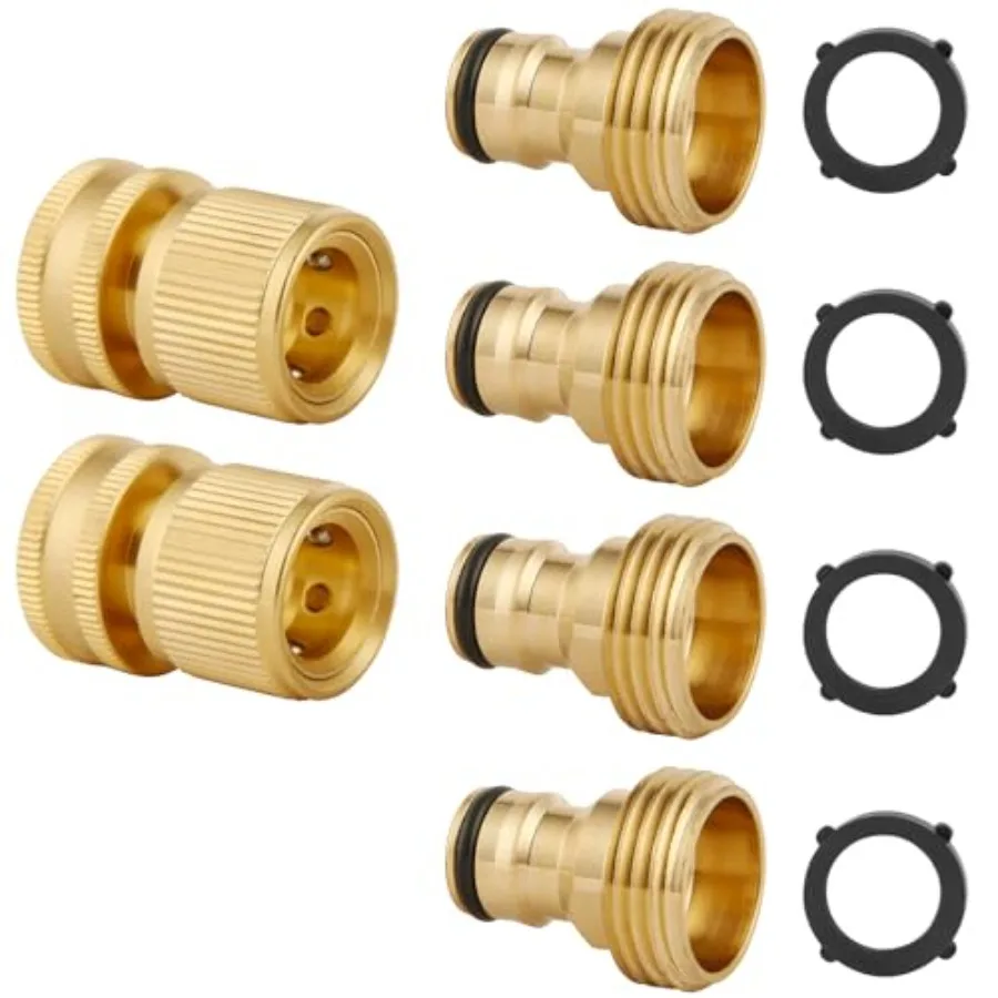 

6-Piece Solid Brass Garden Hose Quick Connect Fittings, No-Leak Fast Connection Home Adapter Parts