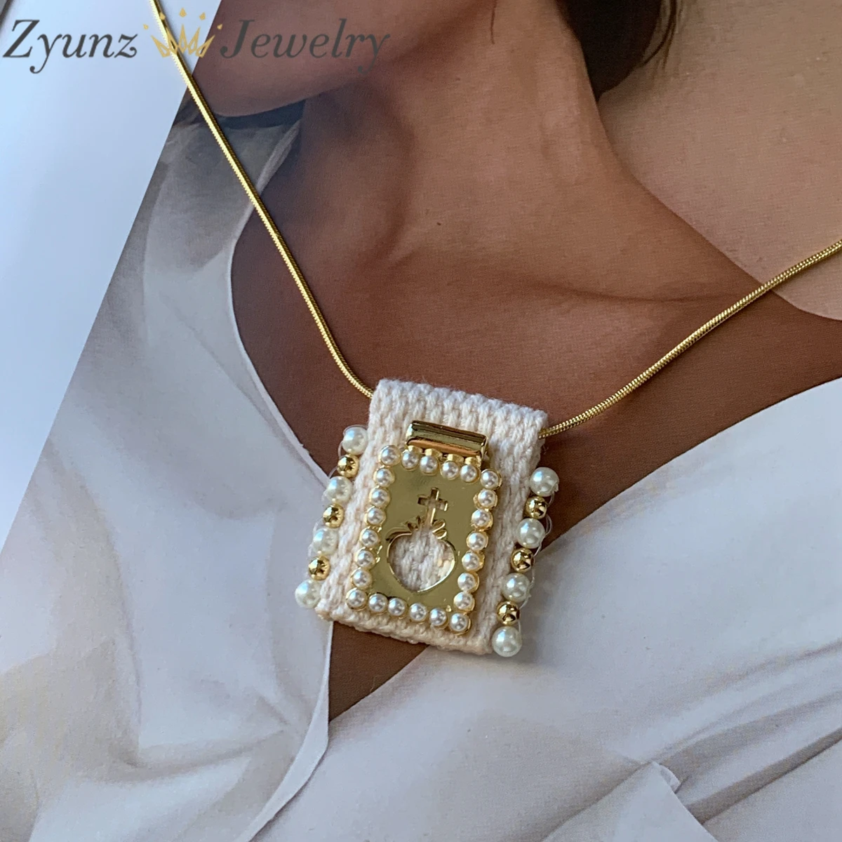 5pcs, Rectangle Religious Pendant Necklace Gold Color Woven Jewelry Wholesale Metal Charms