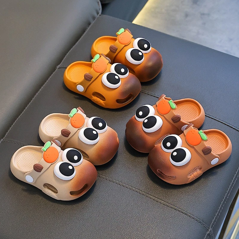 

2026 Summer Cute Cat Kids Slippers Cartoon Indoor Shower Slippers For Girls Boys PVC Bathroom Soft Anti Slip Kids Beach Shoes