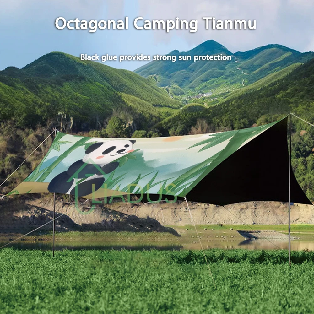 Outdoor Beach Grass Camping Octagonal Butterfly Canopy Tent Cartoon Print Portable Sunshade Rainproof Camping Tent Equipment