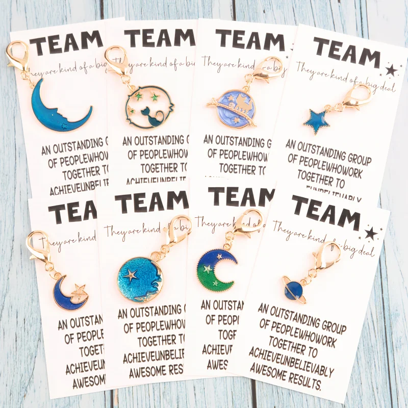 8Team Motivation Keychain Set - Astronomical Design，Equipped with the moon、Star and Planet Pendant，Employee Appreciation Gifts，C