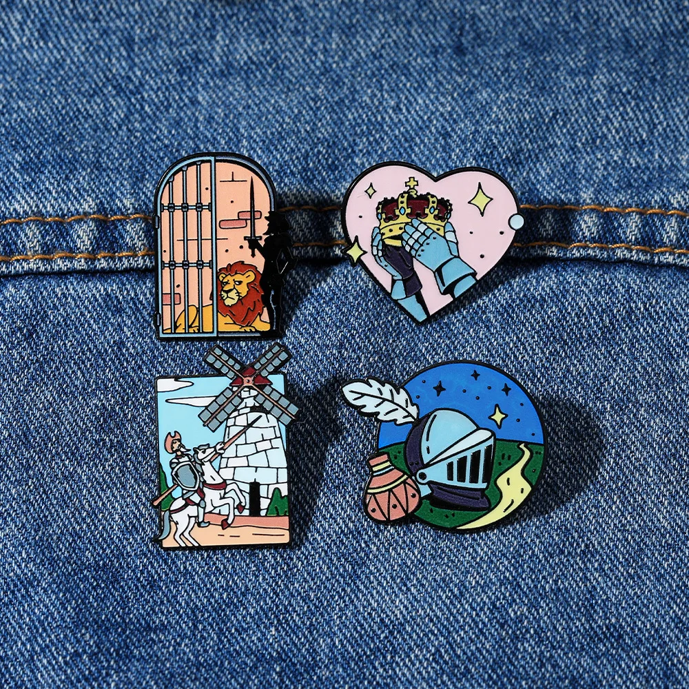 

Enamel Pin Badge Fairy Tale Style 3D Love Windmill Knight Crown Creative Brooch for Unisex Accessory DIY Clothes Memorial Gift