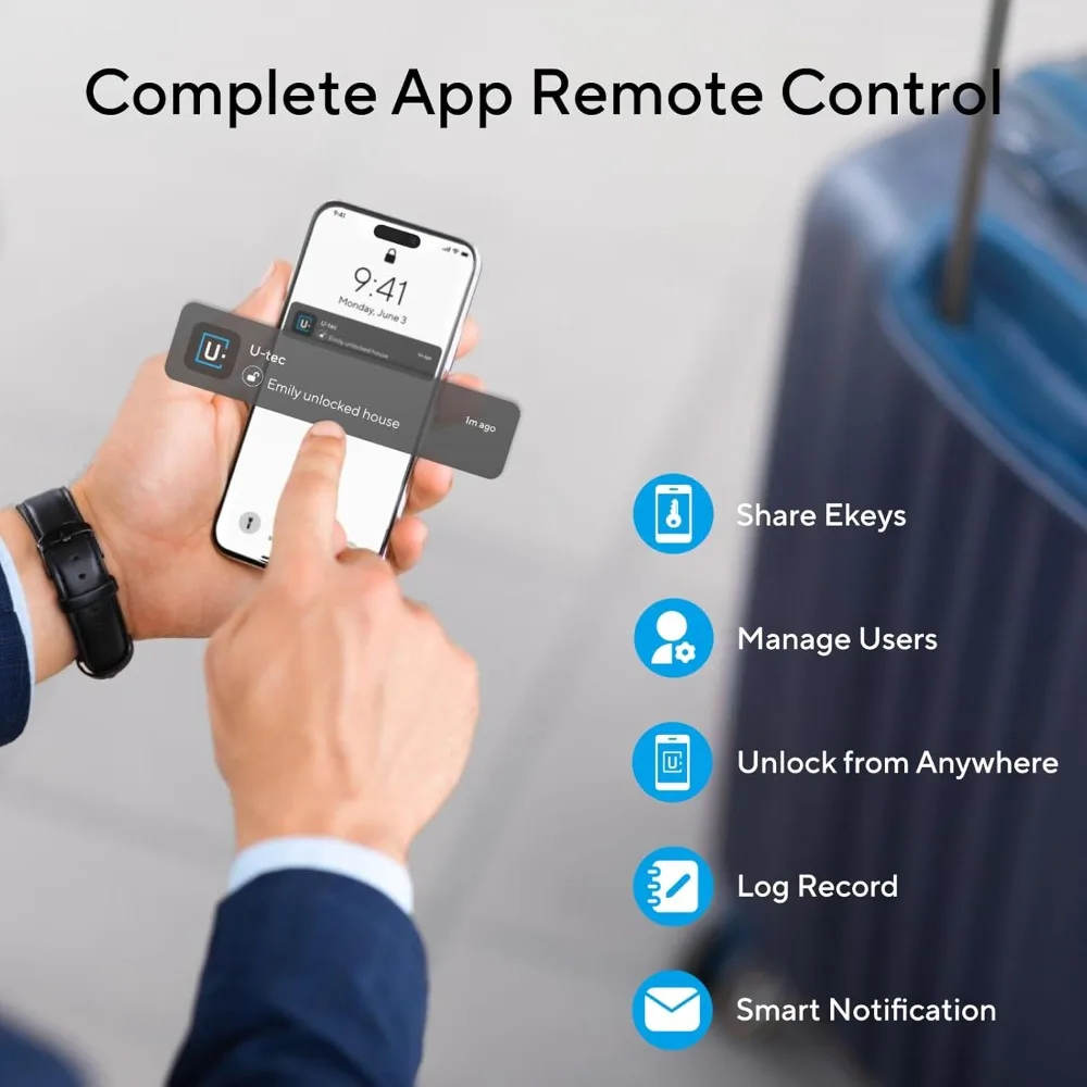 U-Bolt Pro Smart Lock with WiFi Bridge, Keyless Entry Door Lock with Fingerprint, App Remote Access, Share Code, Auto Unlock, B