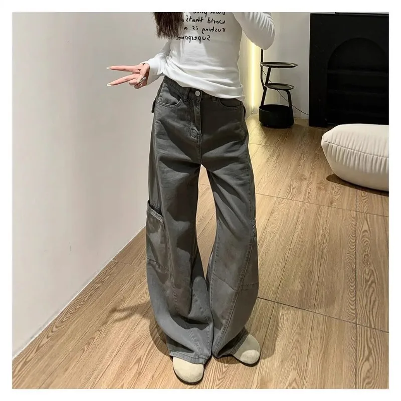 Jeans Wide-leg Overalls Women's Spring Autumn 2026 New Loose Straight Jeans Casual Pants High Waist Retro Washed Trousers Baggy