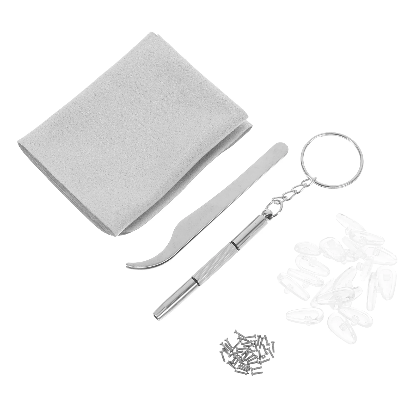 

1 set Glasses Repair Kit Eyeglasses Nose Pads Soft Silicone Stainless Steel Screwdriver Tweezers Cleaning Cloth Storage Box