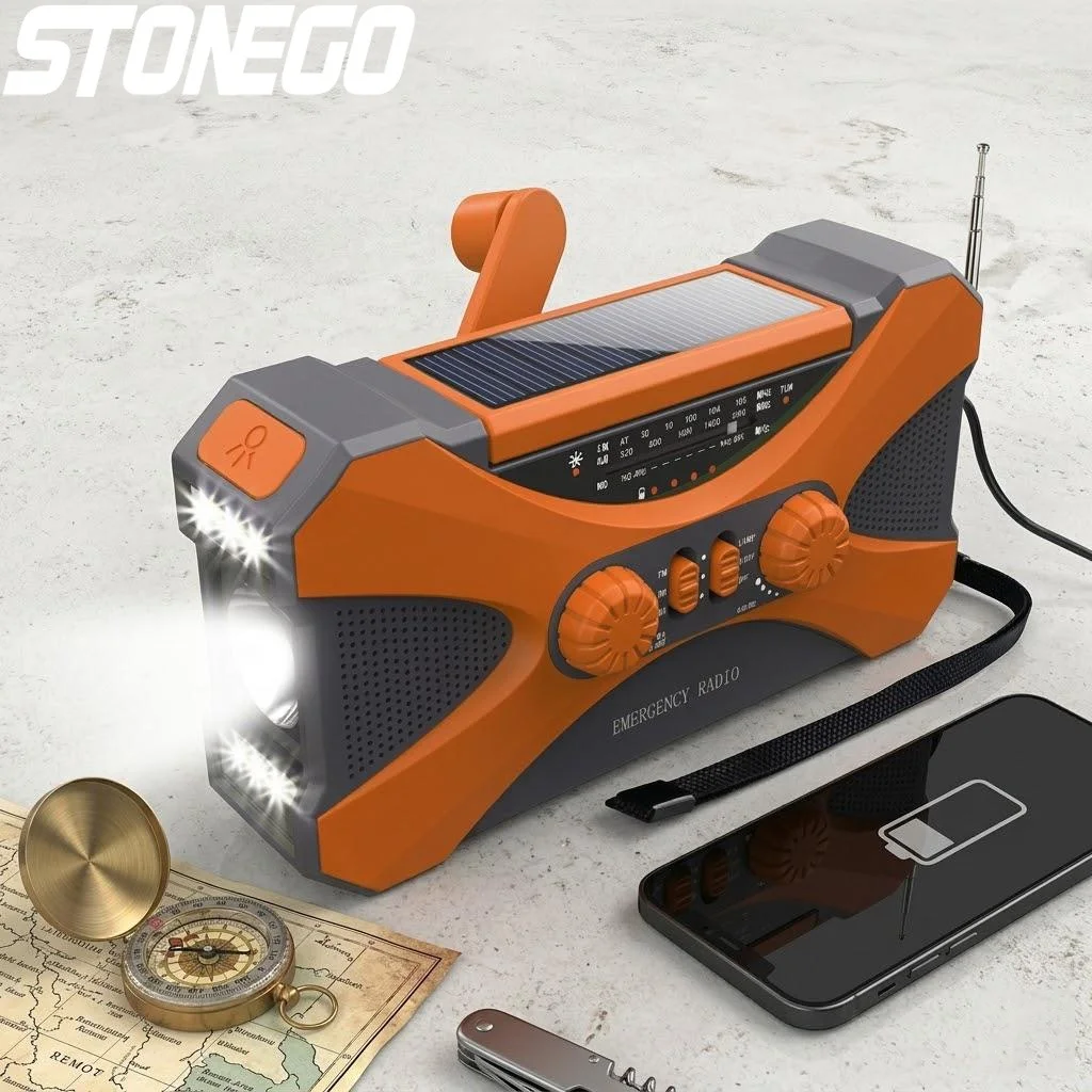 

10000mAh Solar Crank AM FM NOAA Weather Radio Portable Dual Speakers Phone Charger LED Torch SOS Alarm Emergency Power