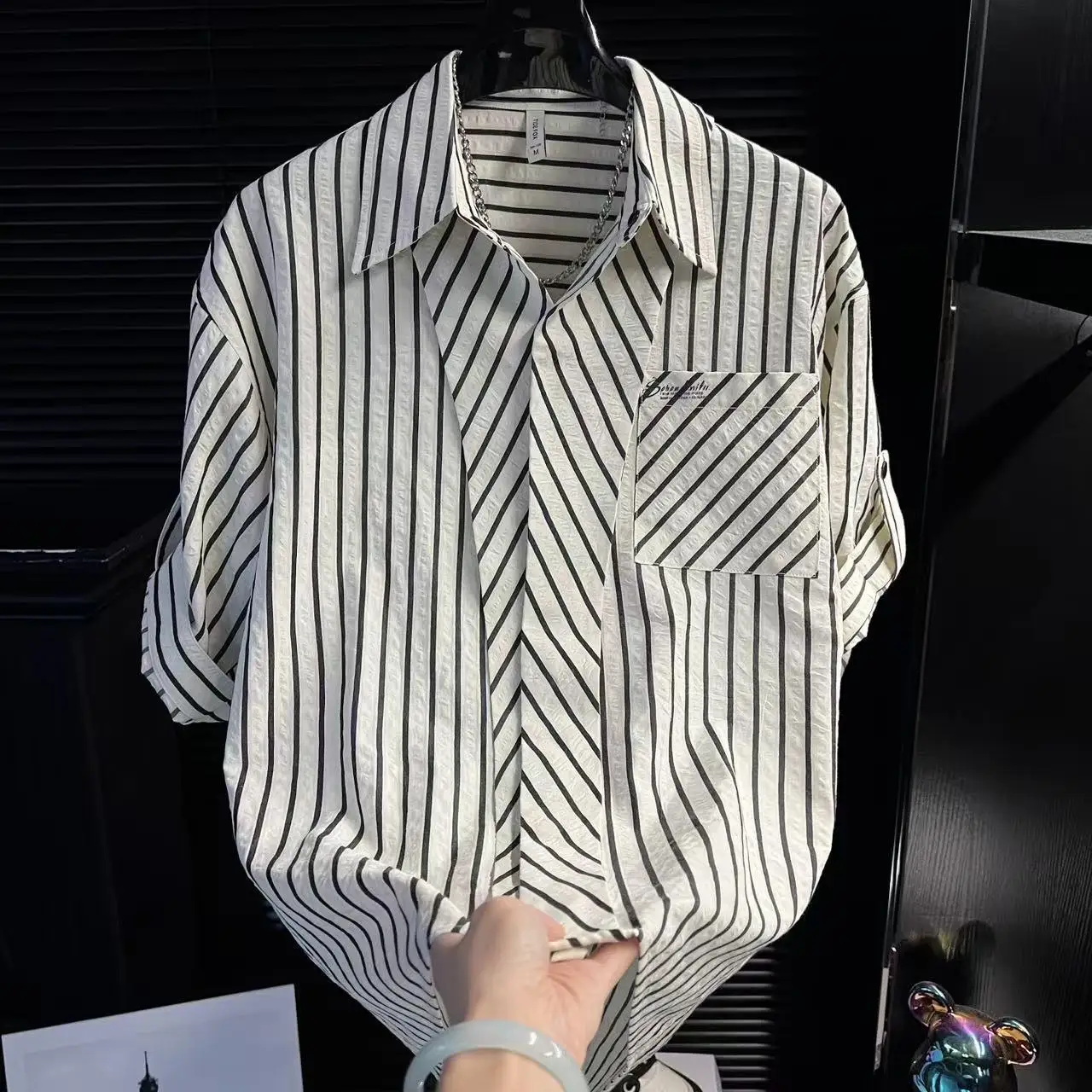 

Casual Stripe Men's Shirt Summer New Style Loose Fit Fashionable Short Sleeve Turn-down Collar Top for Men Comfortable Wear