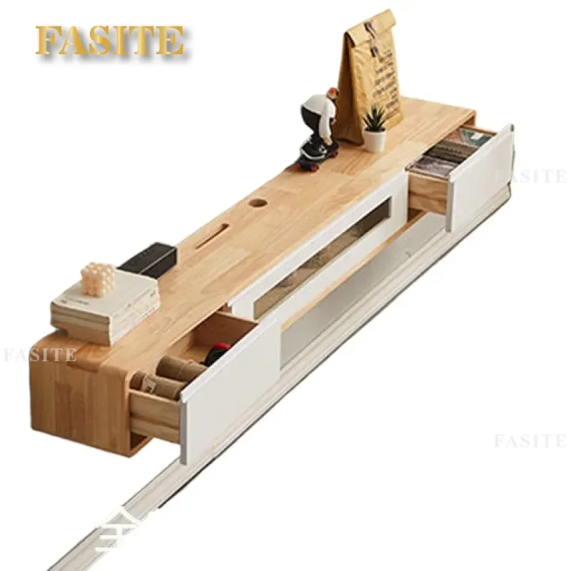 For All Solid Wood Wall Mounted TV Cabinet Floating Narrow Console Simple Storage Unit for Living Room Bedroom Small