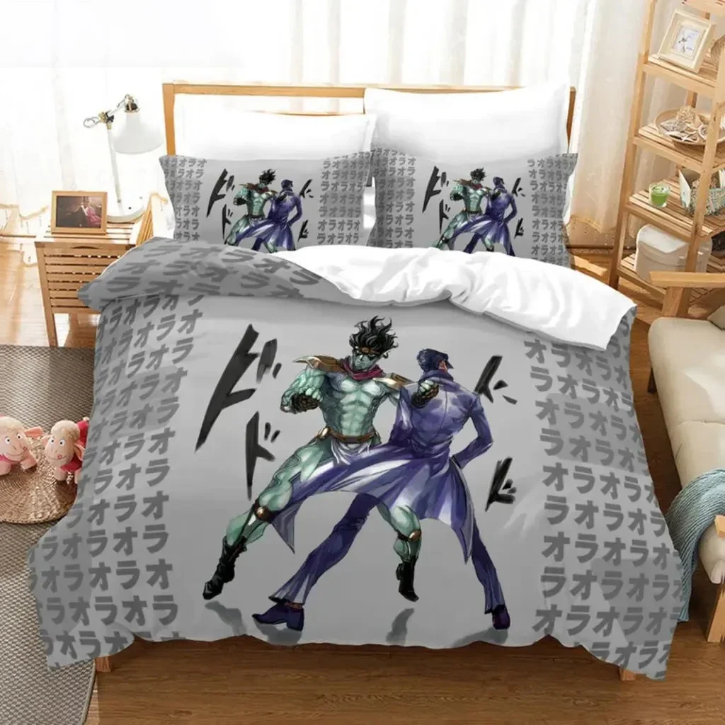 3D Print Anime JoJo Bizarre Adventure Jotaro Kujo Bedding Set Boys Girls Twin Queen Size Duvet Cover Pillowcase Bed Kids Adult