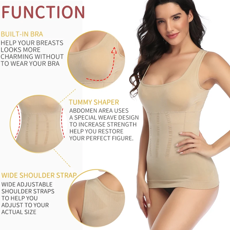 Women Padded Shapewear Camisole Body Shaper Compression Shirt With Pads Waist Trainer Tummy Slimming Tank Tops Seamless Corset