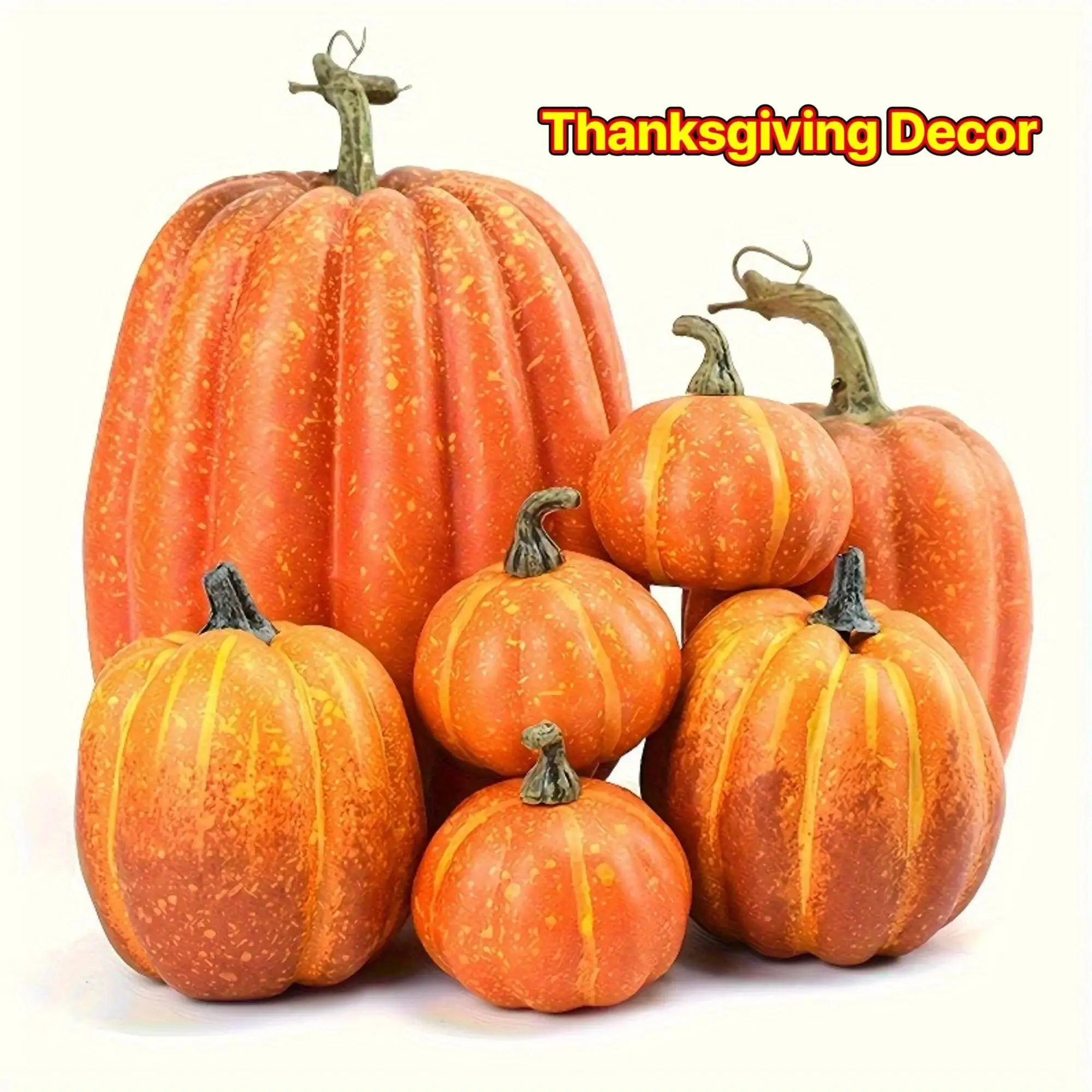

7 Large, Medium, And Small Artificial Pumpkins For Autumn Thanksgiving Harvest Simulated Pumpkin Home Kitchen Holiday Supplies
