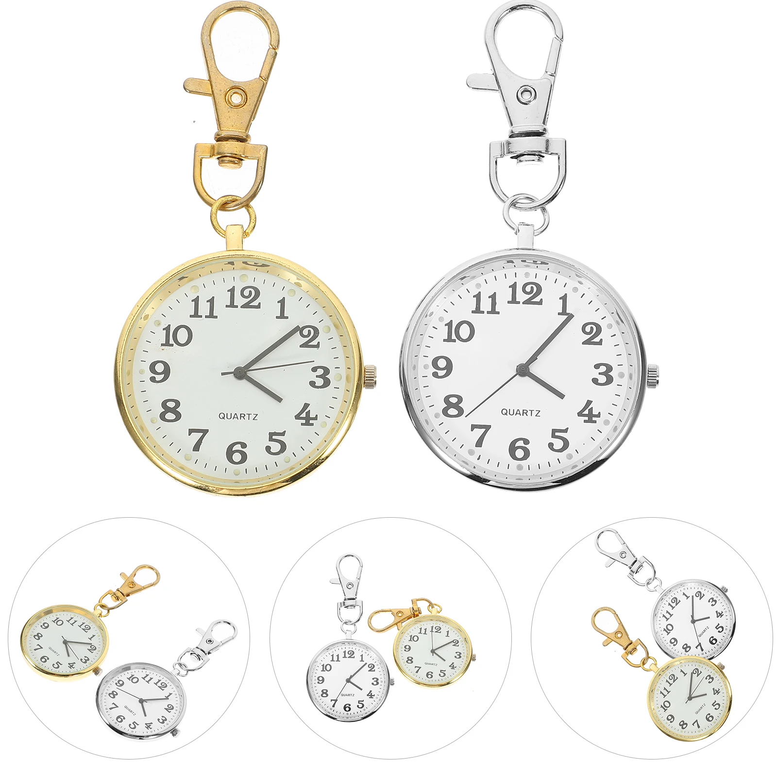 

2PCS Pocket Watch Keychain Pendant for Nurse Quartz Large Dial Hanging Silver Woman Fashionable Lightweight Daily Gift