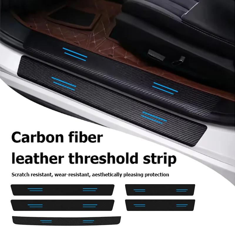4 Blue Line Car Threshold Strips, Anti-Step Protection Strips, Trunk Anti-Scratch Stickers, Protective Strips, Interior Welcome Pedal Modification and Decoration Accessories