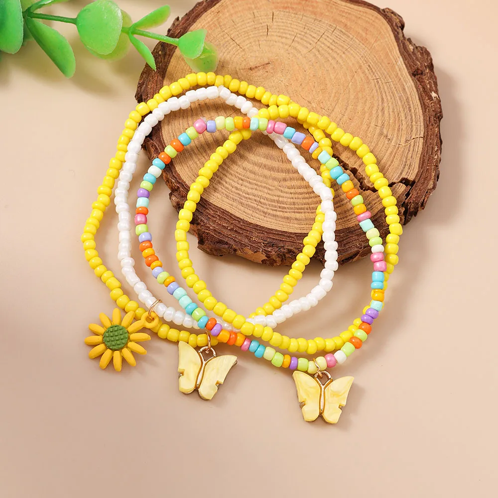 Aihua 4 قطعة/المجموعة الفتيات لطيف فراشة ديزي زهرة البذور مطرز سوار اليدوية الاطفال في سن المراهقة الصداقة أفضل صديق هدية طقم مجوهرات