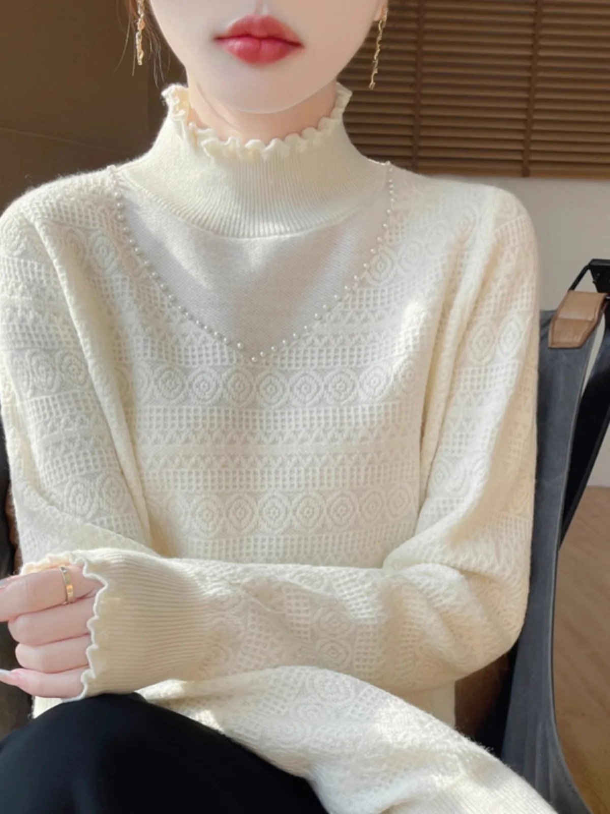 Herbst Winter Thiened f Damen Strickpullover mit hohem Kragen Faionable ell Design Warm Bequem Langes Sve Top