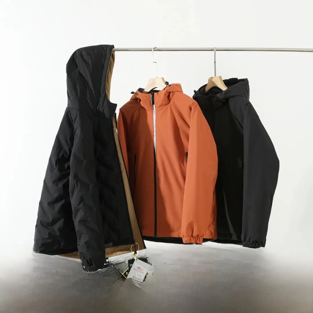 

Double-Sided Wearable Men's down Jaet Outdoor Windproof Waterproof 90% White Du down Hooded Casual Sle Regular Fit