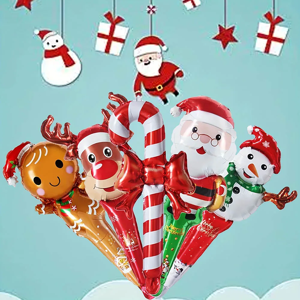 30/20/10Pcs Christmas Foil Balloons for Christmas Decoration Santa Claus Crutch Elk Snowman Handheld Strike Balloon Xmas Gifts