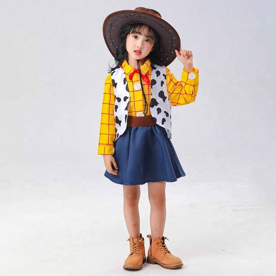 6-teiliges Set 2026 Cowgirl-Kostüm Spielzeug Party Film Cosplay Woody Kostüm Langarm Kariertes Hemd+Weste+Rock+Cowboyhut+Gürtel+Schal – Detail 3