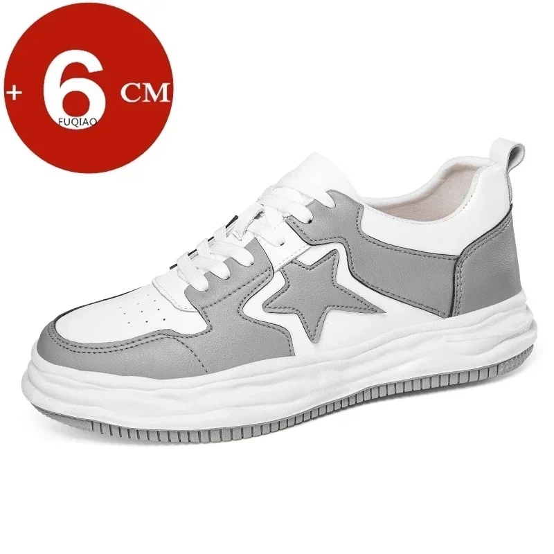 Tênis de elevador para homens, sapatos esportivos brancos, moda casual, aumento de altura, masculino, 6cm