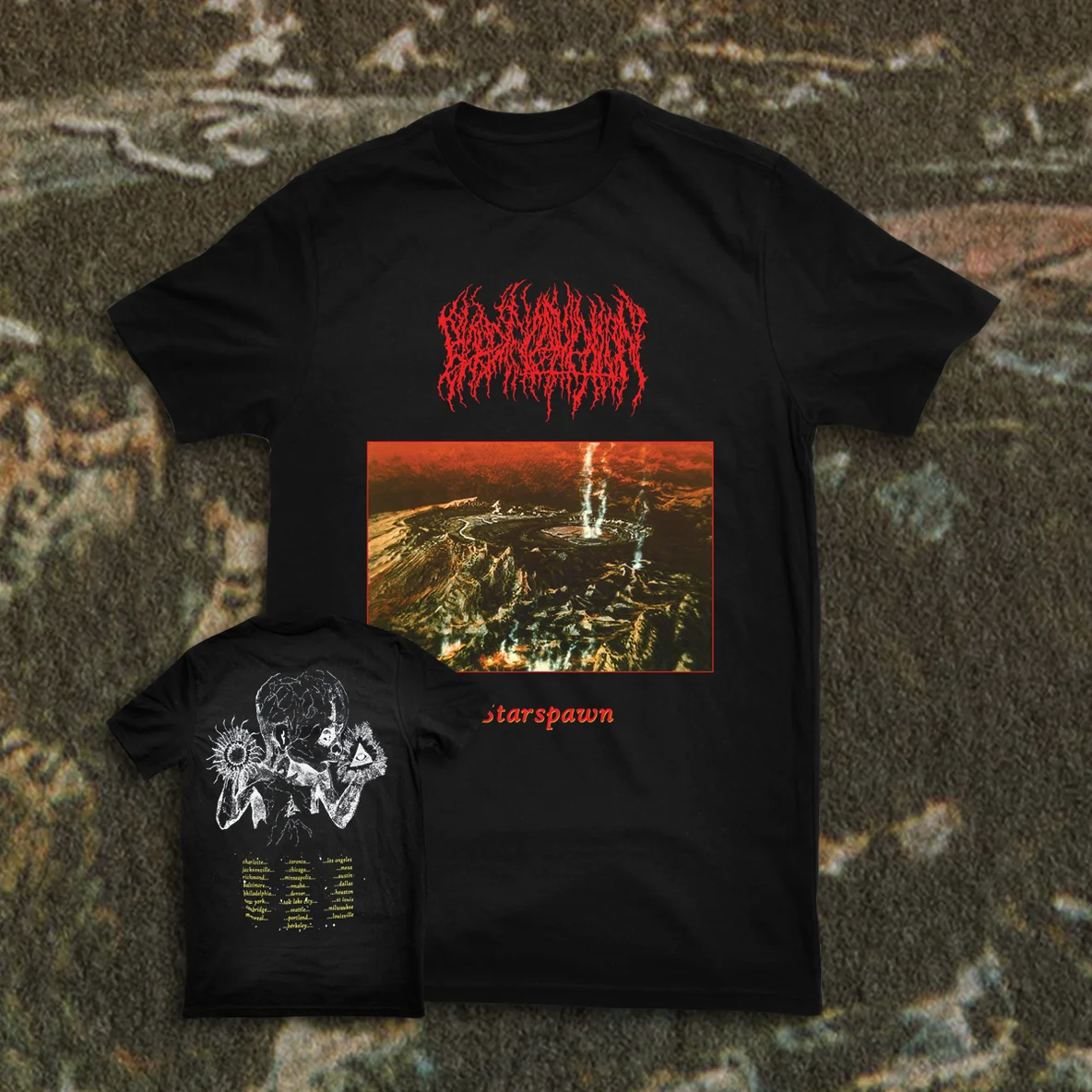 Черная рубашка с принтом крови «STARSPAWN TOUR 2023»
