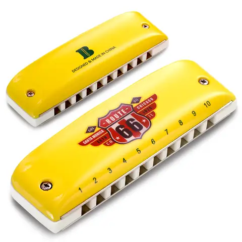 KONGSHENG 루트 66 10 홀 블루스 하모니카, 노란색 커버