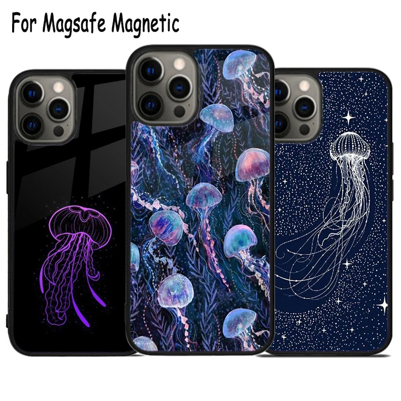 Psychedelic Jellyfish Wireless Charge Magsafe Phone Case For iPhone 15 16 14 13 11 12 Pro Max Plus Magnetic Bumper Cover