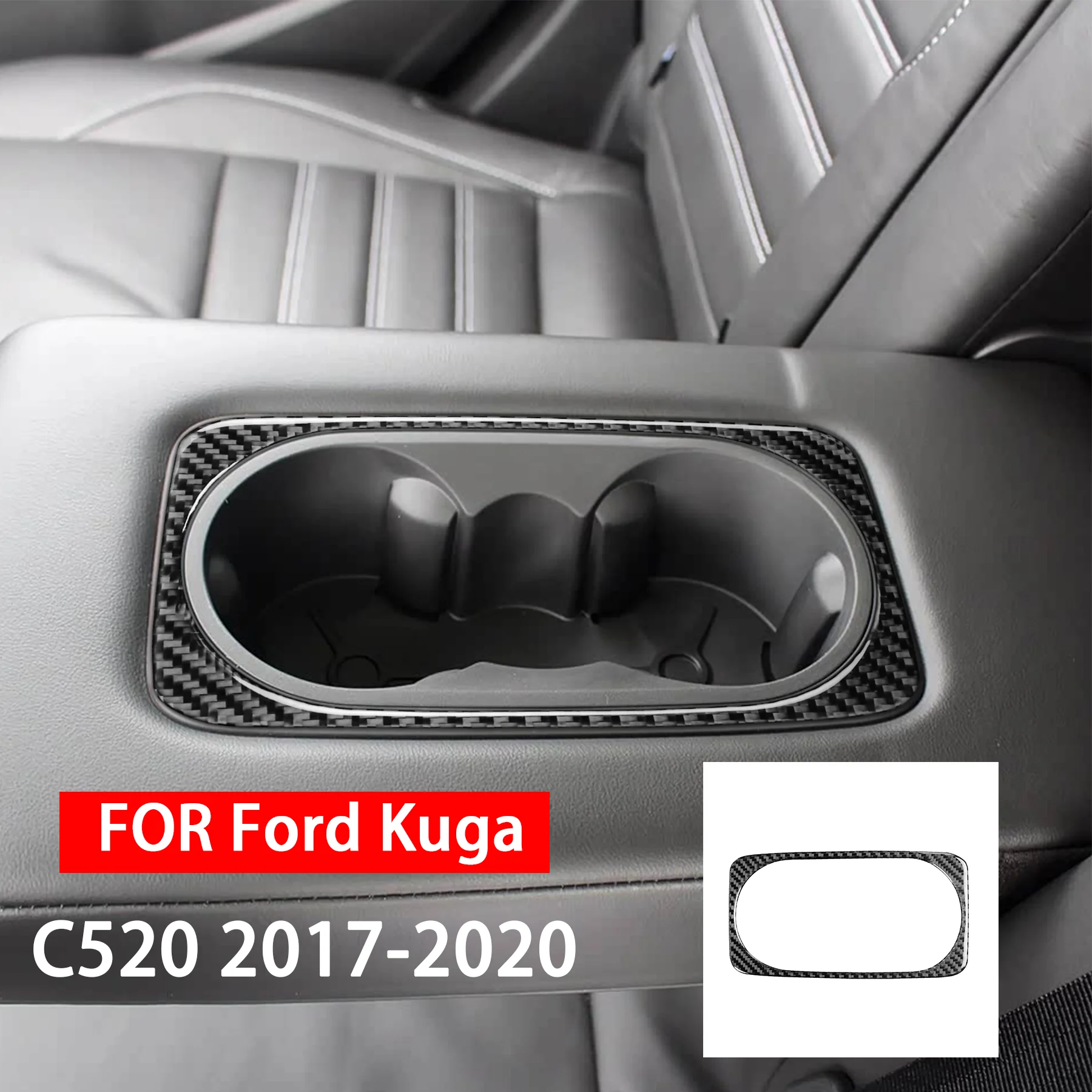 

For Ford Kuga C520 2017 2018 2019 2020 Carbon Fiber Rear Center Armrest Cup Holder Panel Frame Car Interior Accessories Sticker