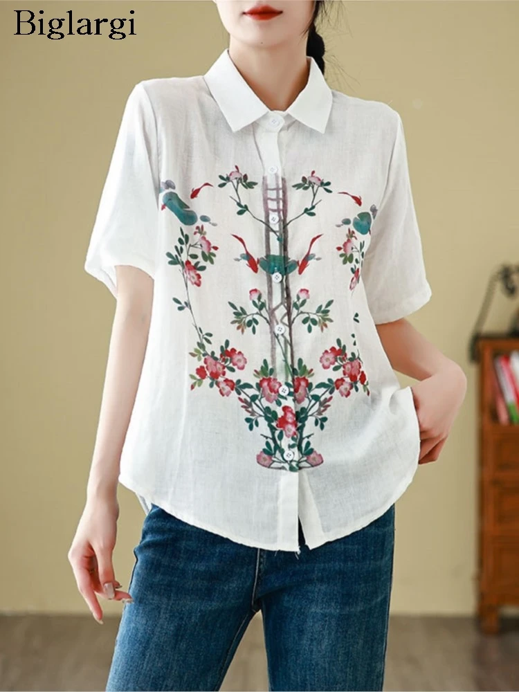 

Summer Flower Floral Print Shirts Tops Women Short Sleeve Fashion Ladies Blouses Casual Loose Oversized Woman Shirt Tops