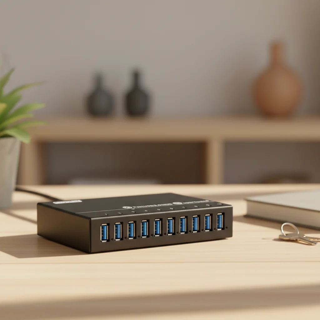 

10 Port USB 3.0 Hub with 12V 5A Power Adapter Industrial Metal Housing, Multi Charging Station for iPhone iPad Tablet
