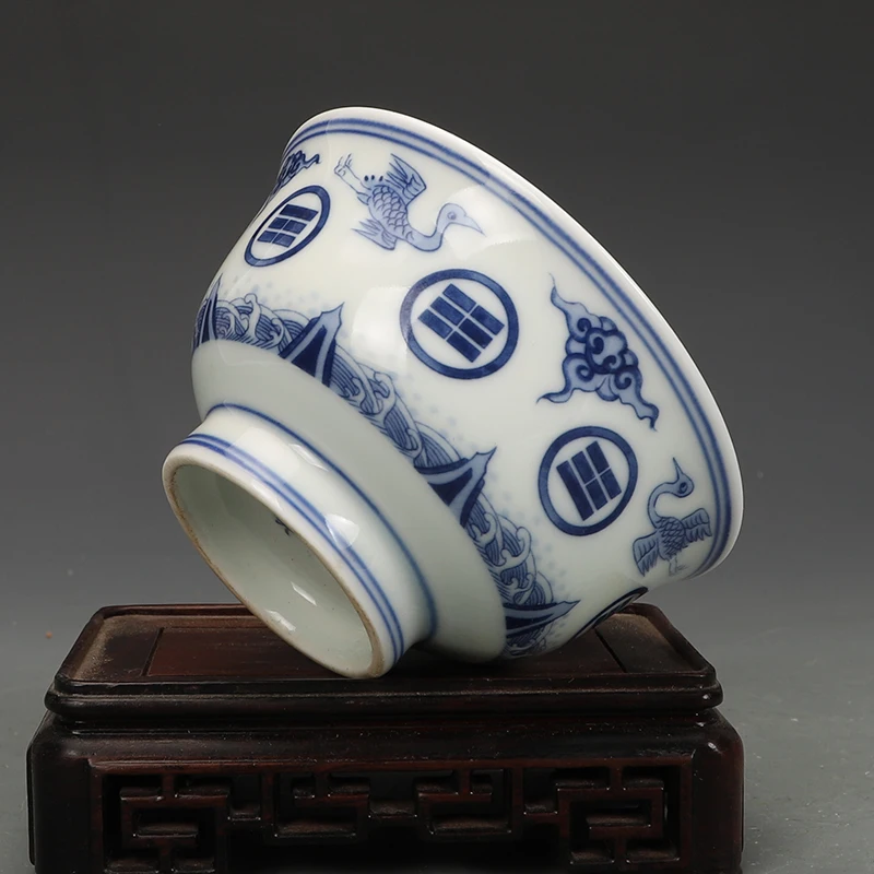 Antique Kangxi Blue and White Jingdezhen  Crane Bowl Porcelain Factory Ethnic Bowl