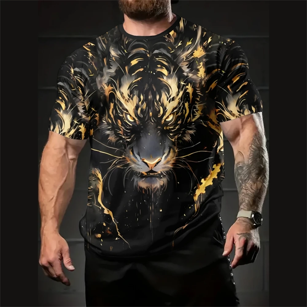 Animal Print Men's T-Shirt Metal Animal 3d Print Short Sleeved Tees Summer Fashion Retro Street Clothing Oversized T-Shirt Men's