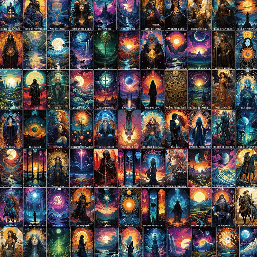 10/78pcs Cartoon fantasy tarot card stickers Mystery Tarot Aesthetic Graffiti Stickers Luggage Skateboard Laptop Guitar Sticker