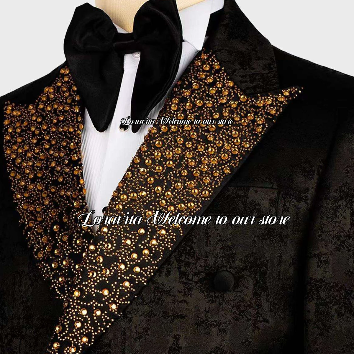 Fashion Jacquard Tuxedos Men Suits Luxury Sparkle Crystals Groom Wedding Party Prom Blazer 2 Pieces Birthdays Male Costume Homme