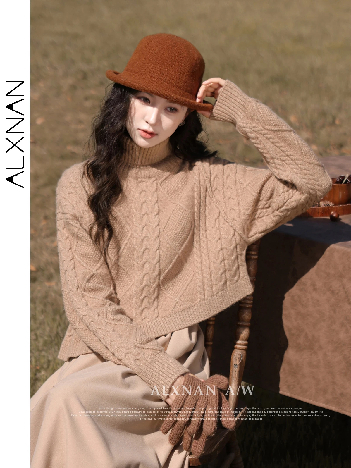 

ALXNAN Women's Knitted Turtleneck Sweater 2024 Autumn Winter Warm Comfort Loose Knit Pullovers Soft Knitwears Jumpers L330182MY