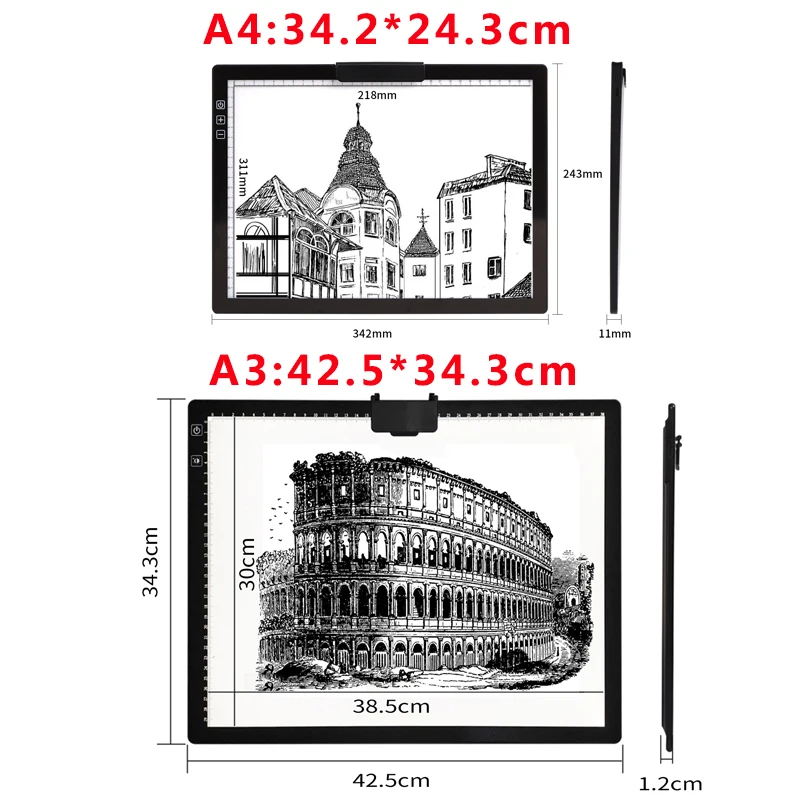 A4/A3 Light Pad Wireless Battery Powered Light Box Rechargable Light pad for Tracing Diamond Painting, Sketching X-ray