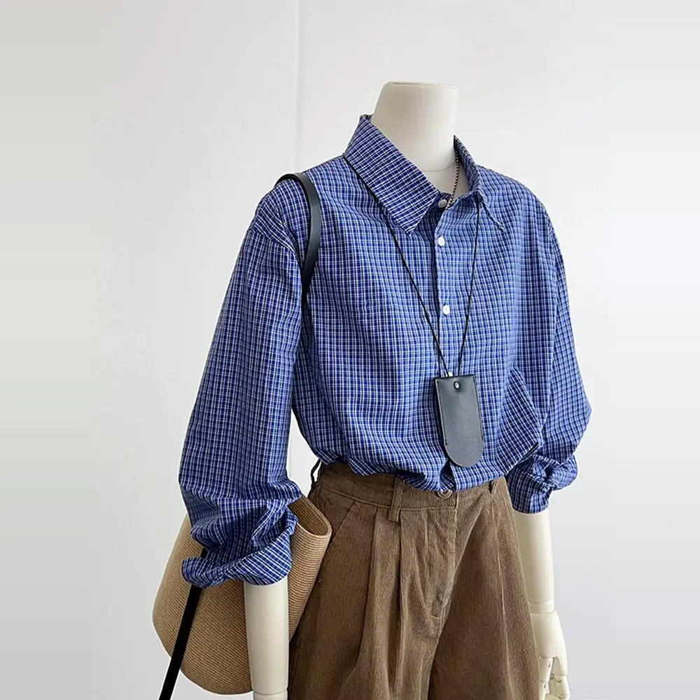 

plus Size 300 Pou Plaid irt Women's Autumn Versatile Retro Long Sve Casual Meat Concealing Outerwear Korean Sle Loo...