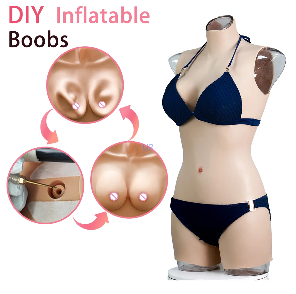 Silicone Breastplate with Realistic DIY Inflatable Boobs and Fake Vagina Bodysuit  for Cosplay Male To Female Transgender