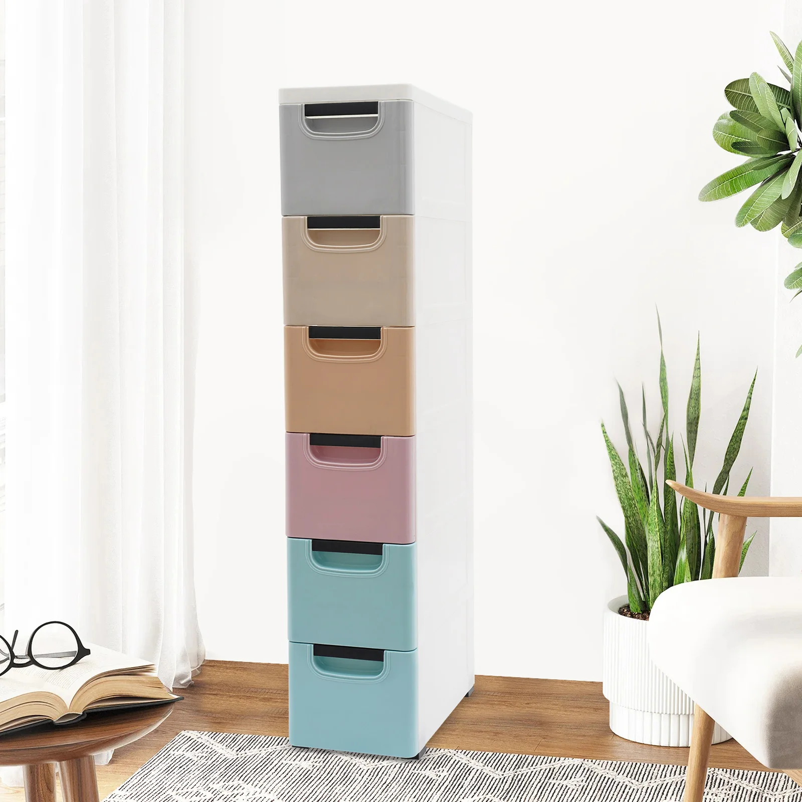 خزانة تخزين ضيقة ذات 6 أدراج، منظم موفر للمساحة للمكتب المنزلي وغرفة النوم والمساحات الصغيرة مع أدراج منزلقة ناعمة