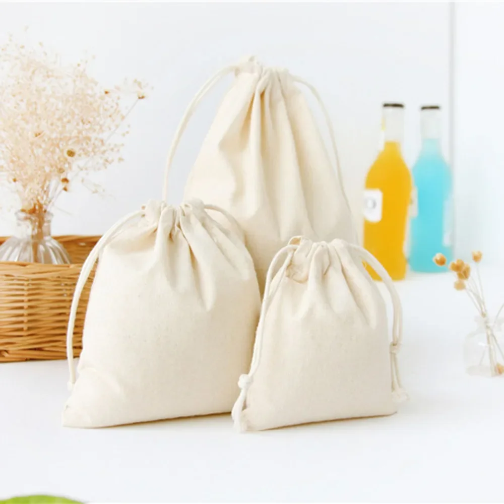 1Pc Cotton Linen Fabric Dust Cloth Bag Burlap Jute Bags Christmas Decoration Wedding Favor Pouch Drawstring Gift Bags