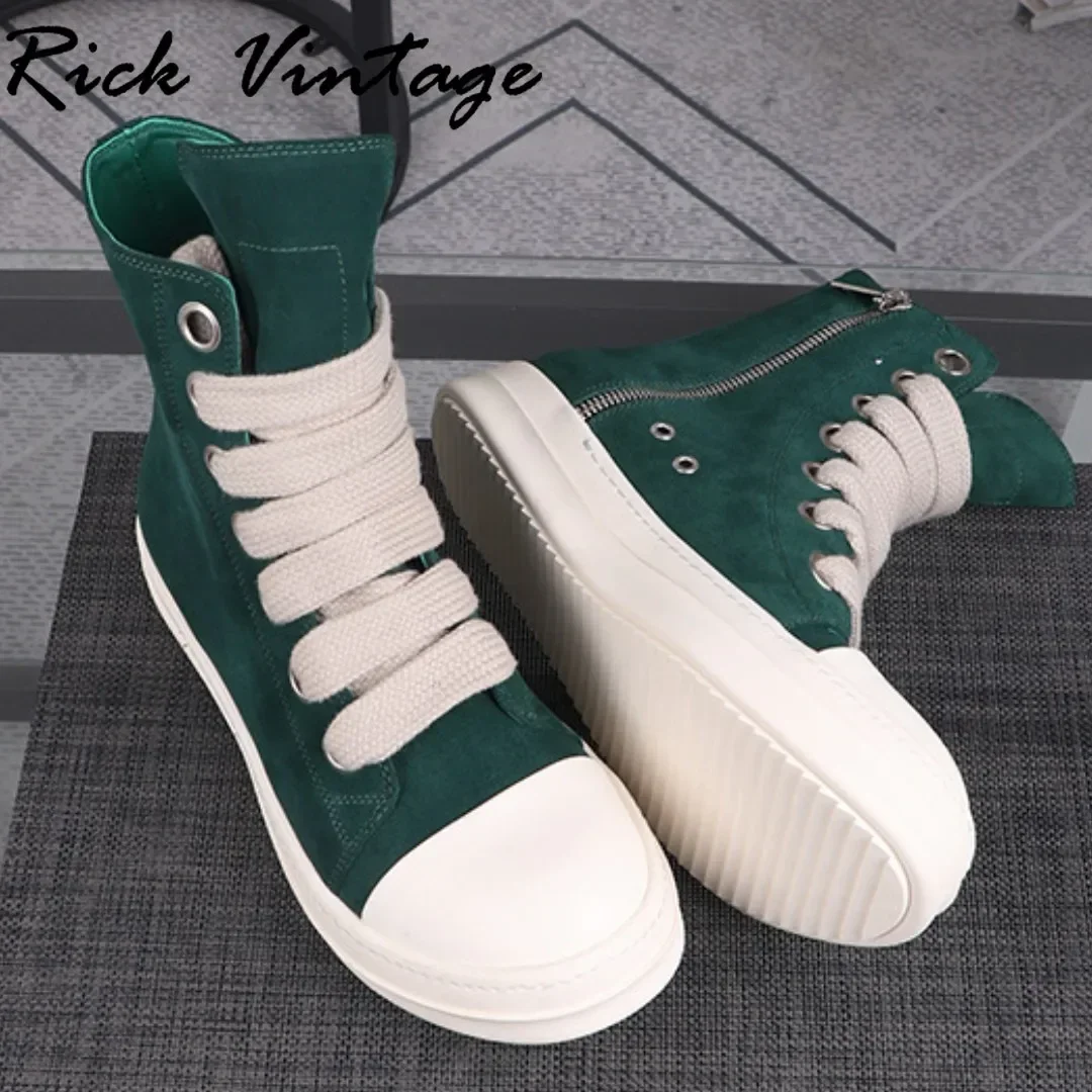 Rick Vintage sepatu kulit sapi Suede wanita, sepatu kets Ankle papan jalan semua cocok tebal gelap