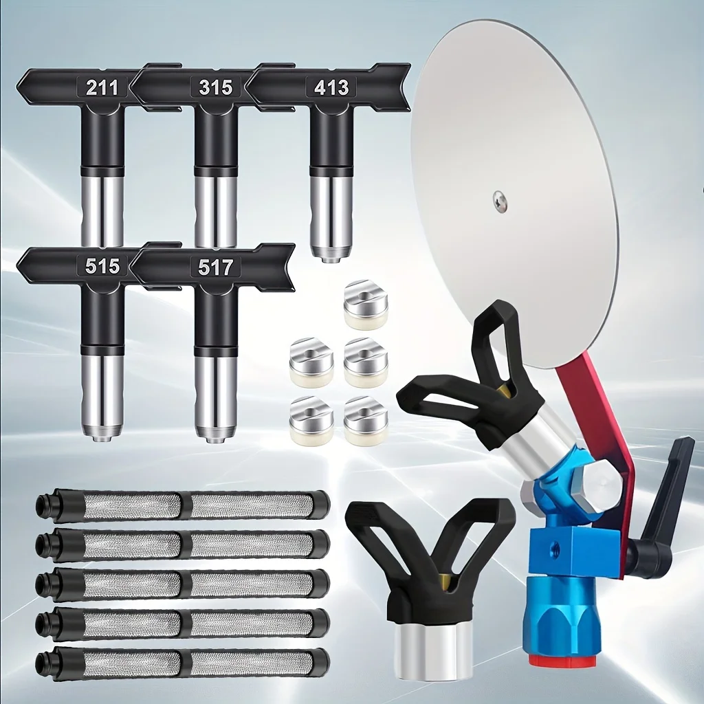 

14 шт., аксессуар для направляющей для распыления, инструмент с защитой наконечника, наконечник для распыления (211,311,413,515 517)), фильтр для безвоздушного распылителя краски, распылитель