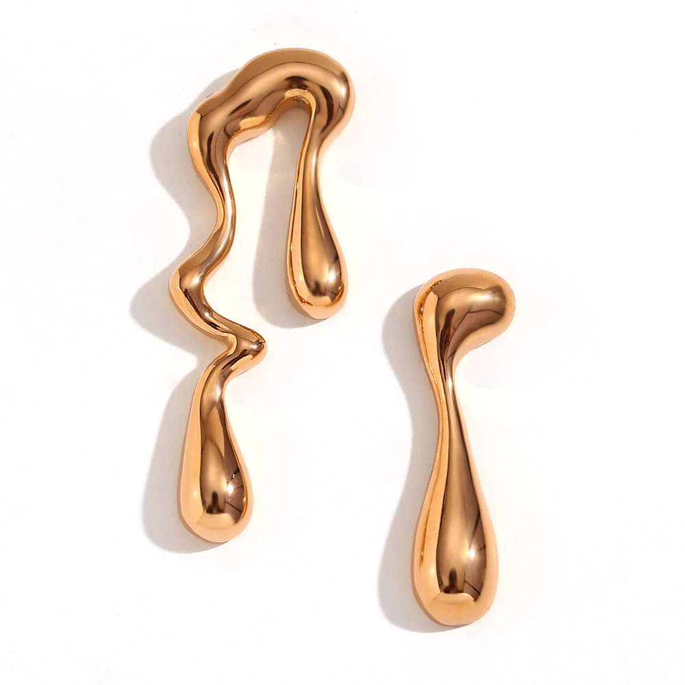 E.B.belle Modern Ladies Abstract Assymetrical Gold Plated Stainless Steel Stud Earrings For Woman Ladies Fashion Earrings